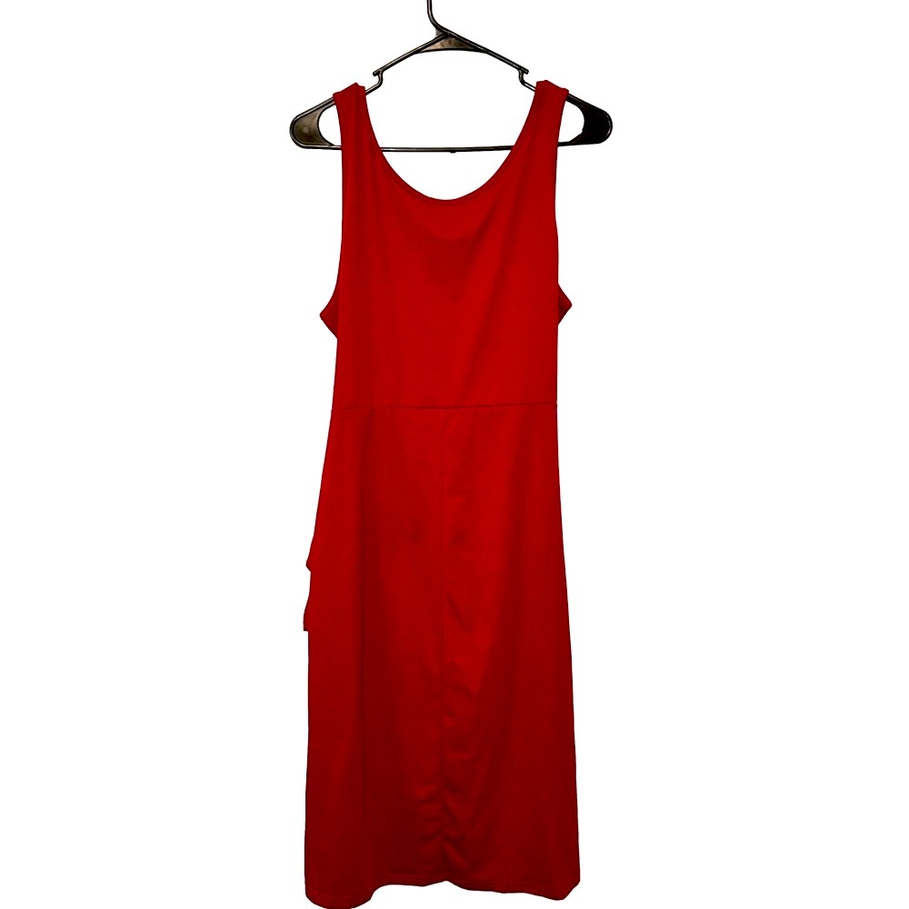 SHEIN Asymmetrical Red Dress with Faux Wrap Detail - Picture 3 of 5